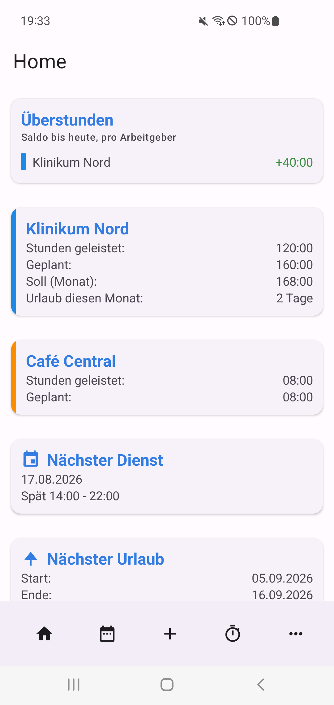 Dashboard der Dienstplan-App