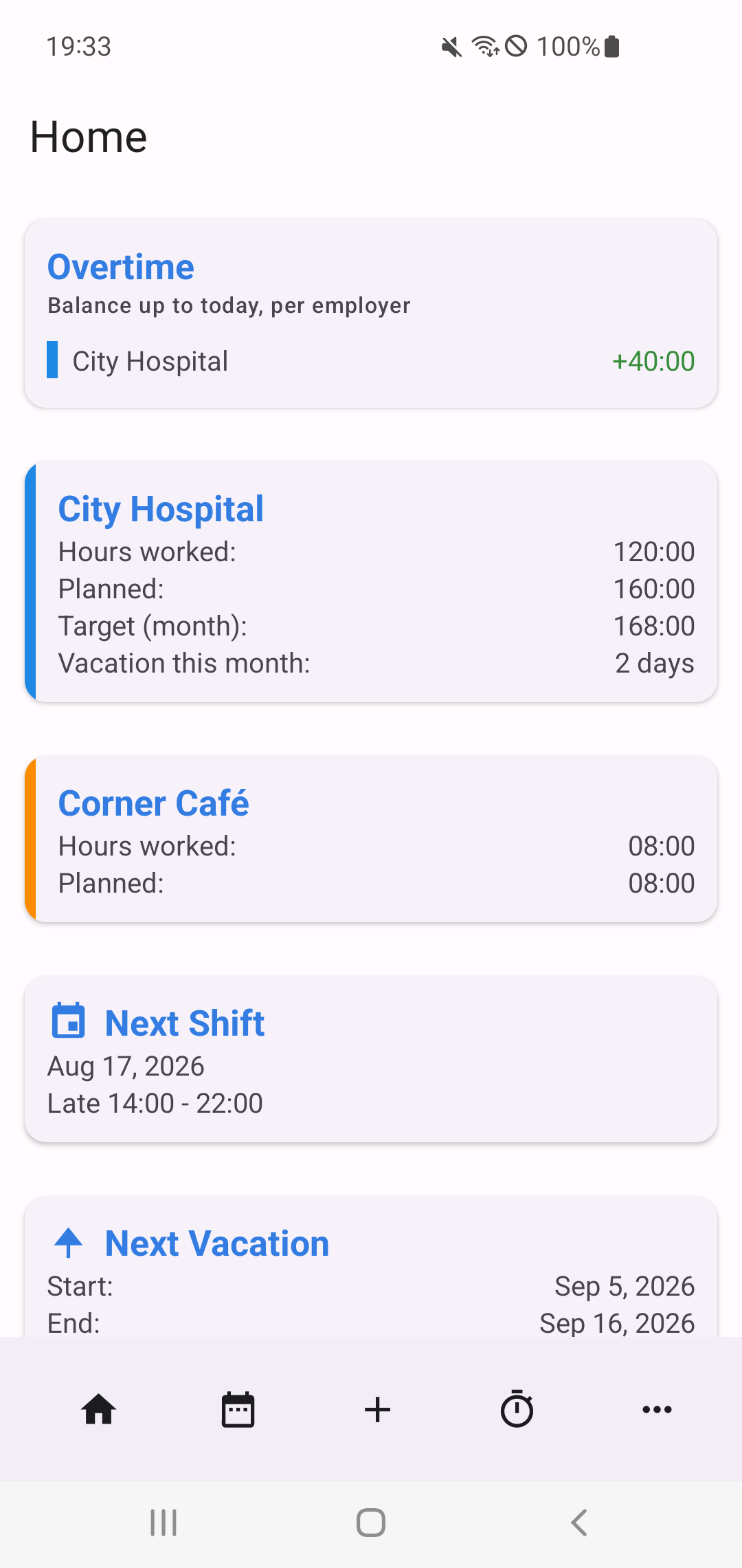 Shift Planner app dashboard