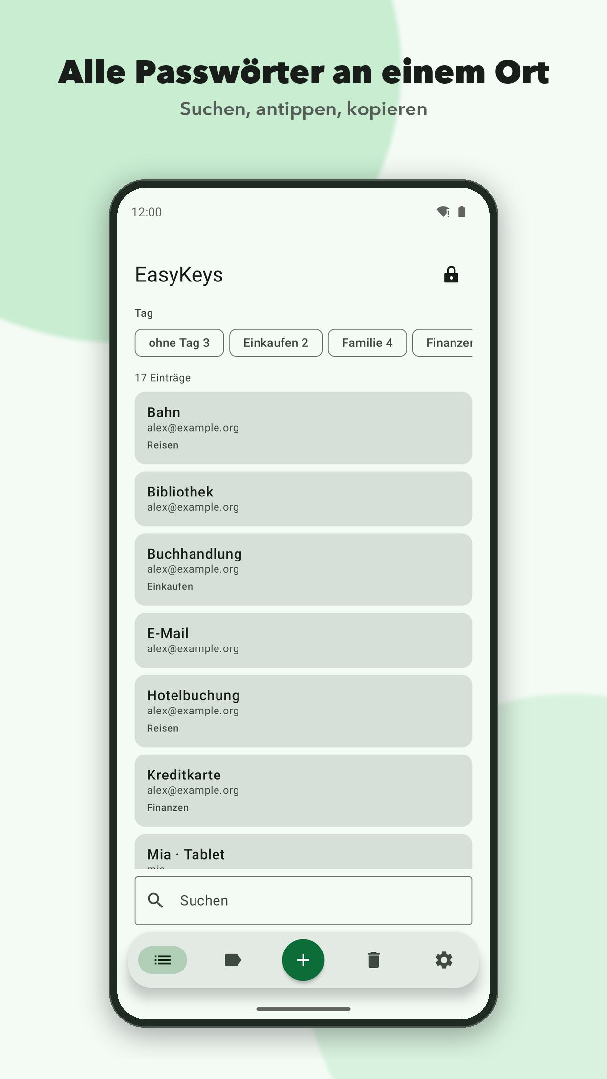 Liste aller Einträge