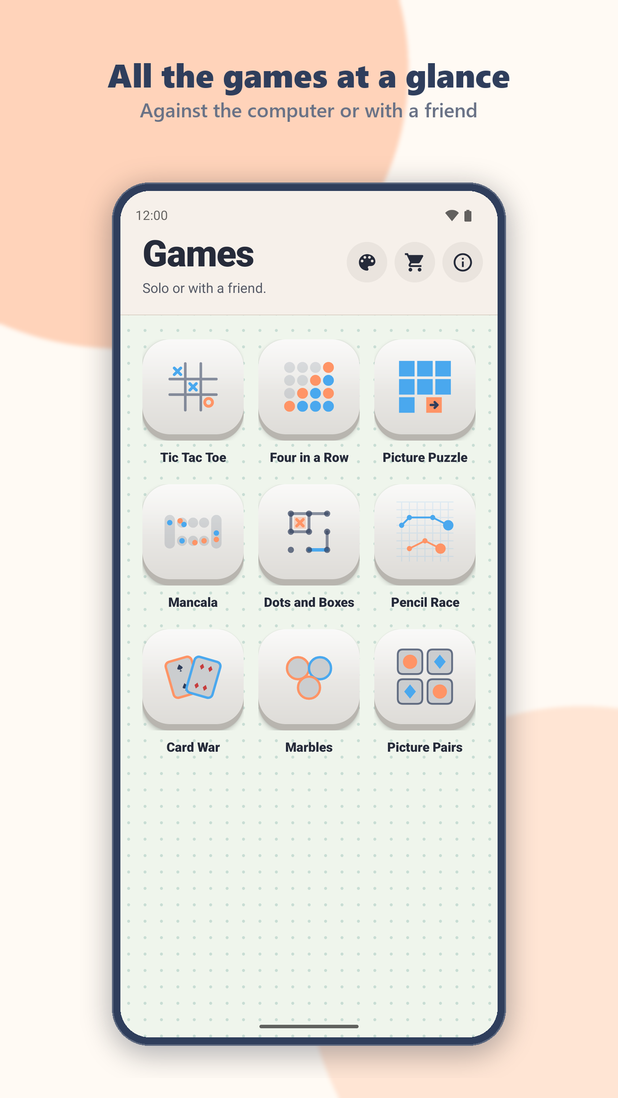 Start screen with all the games