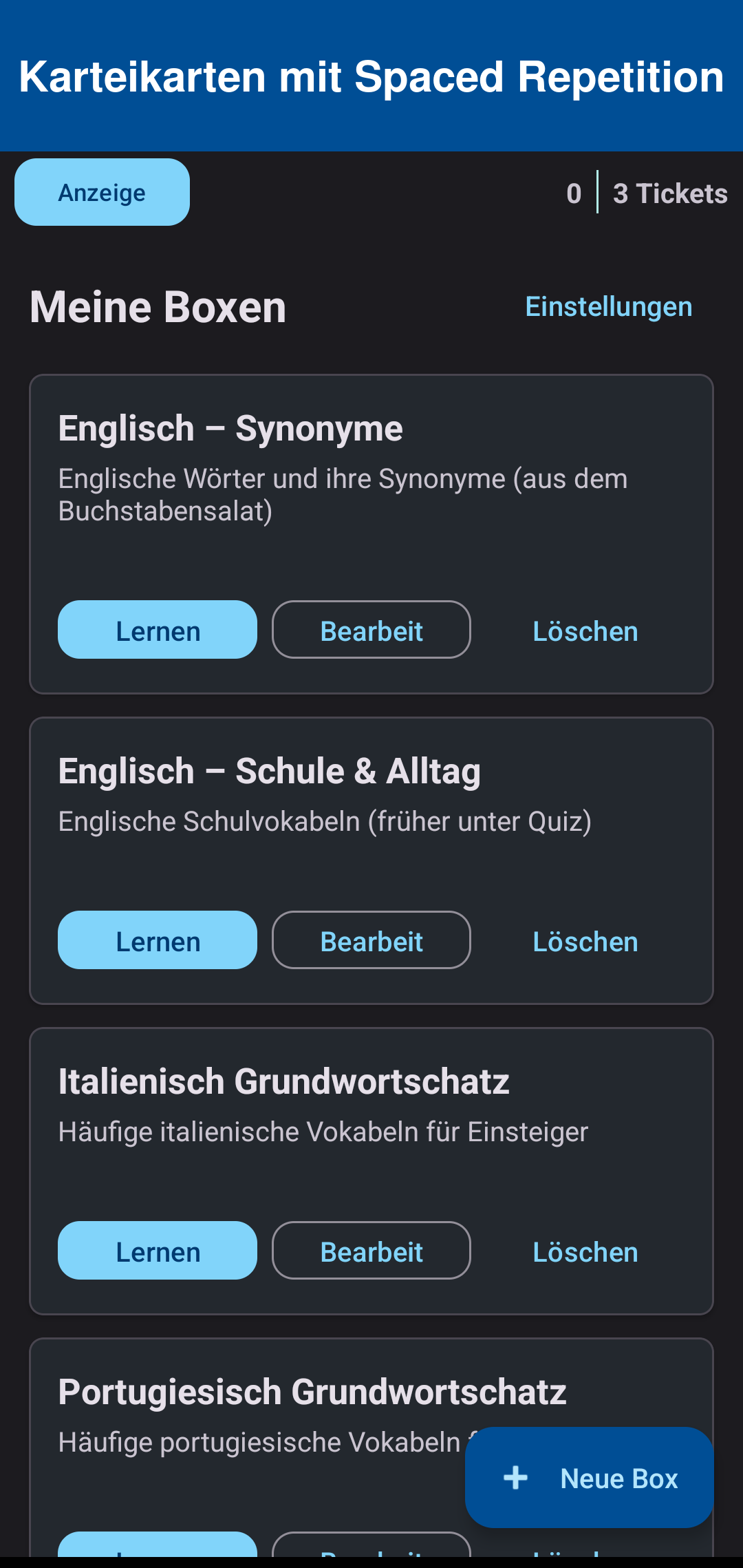 Karteikarten-Modus