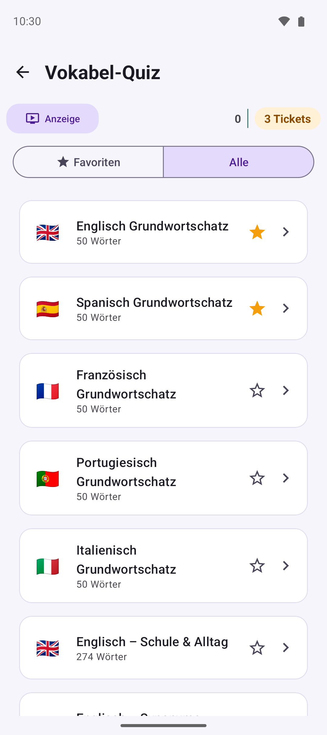 Vokabel-Quiz mit Sprach-Favoriten