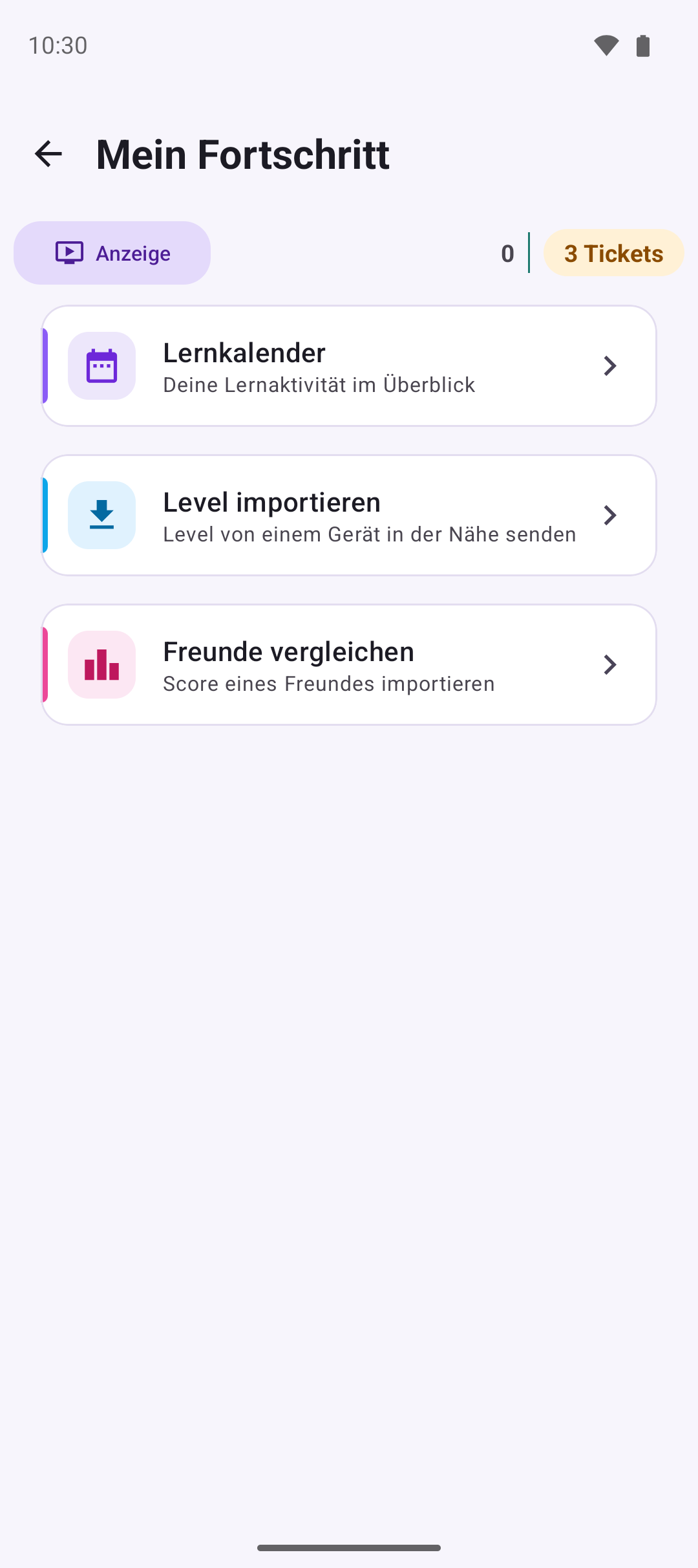 Fortschritt und Lernkalender