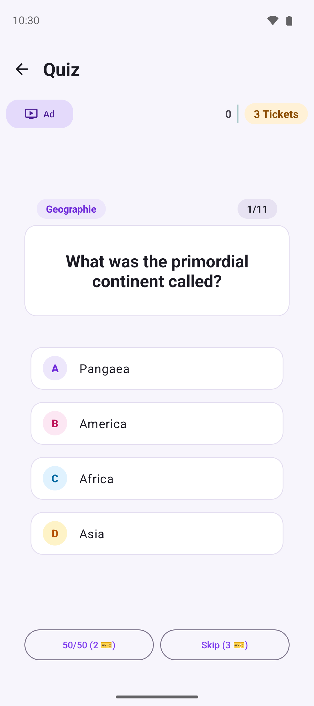 Quiz question with four answers