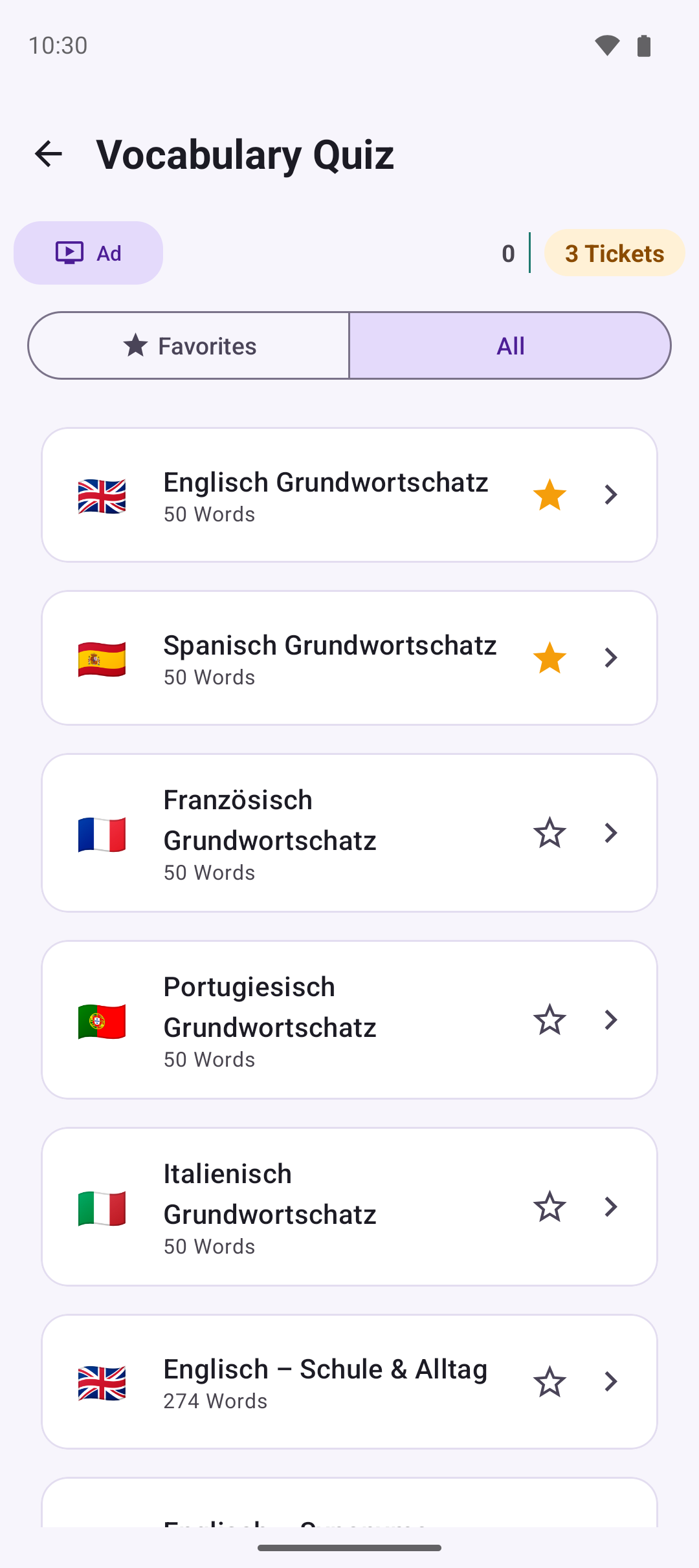 Vocabulary Quiz with favorite languages