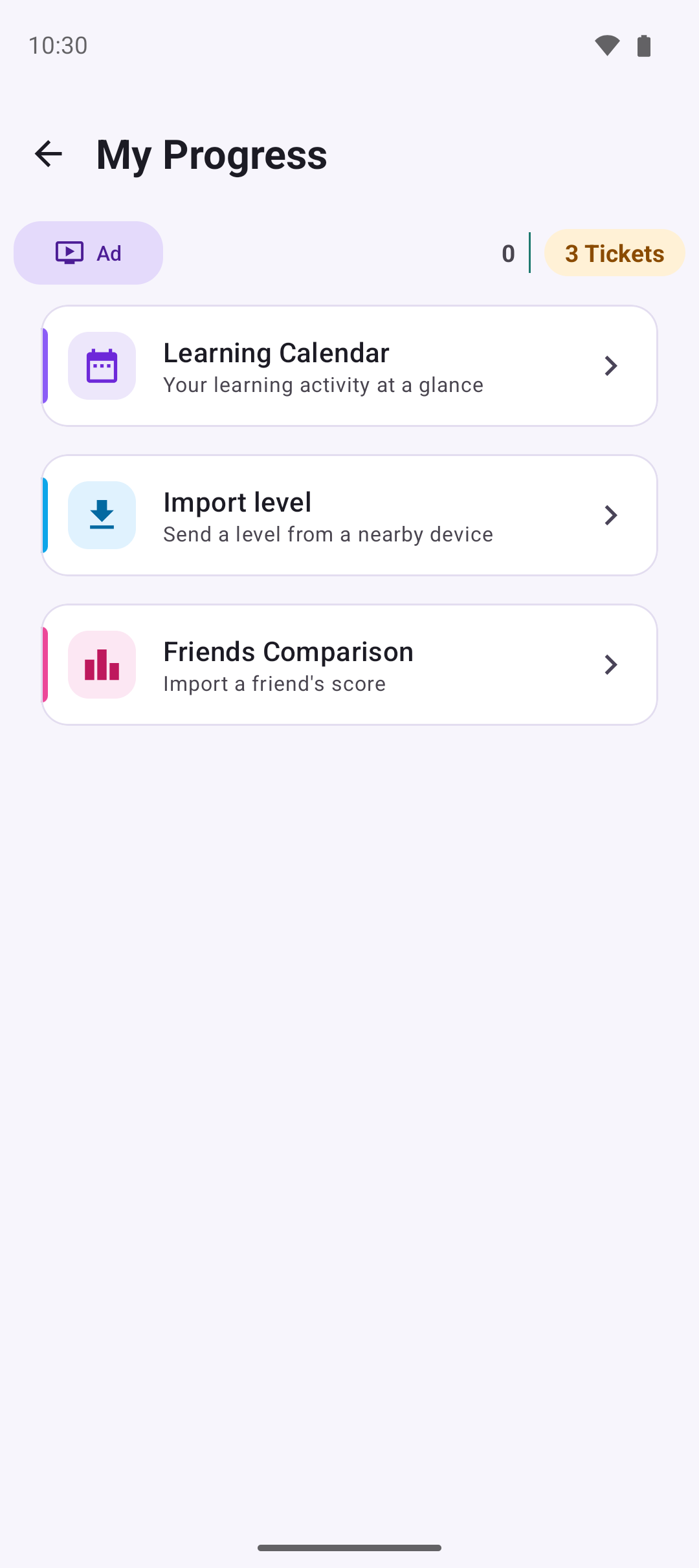 Progress and learning calendar