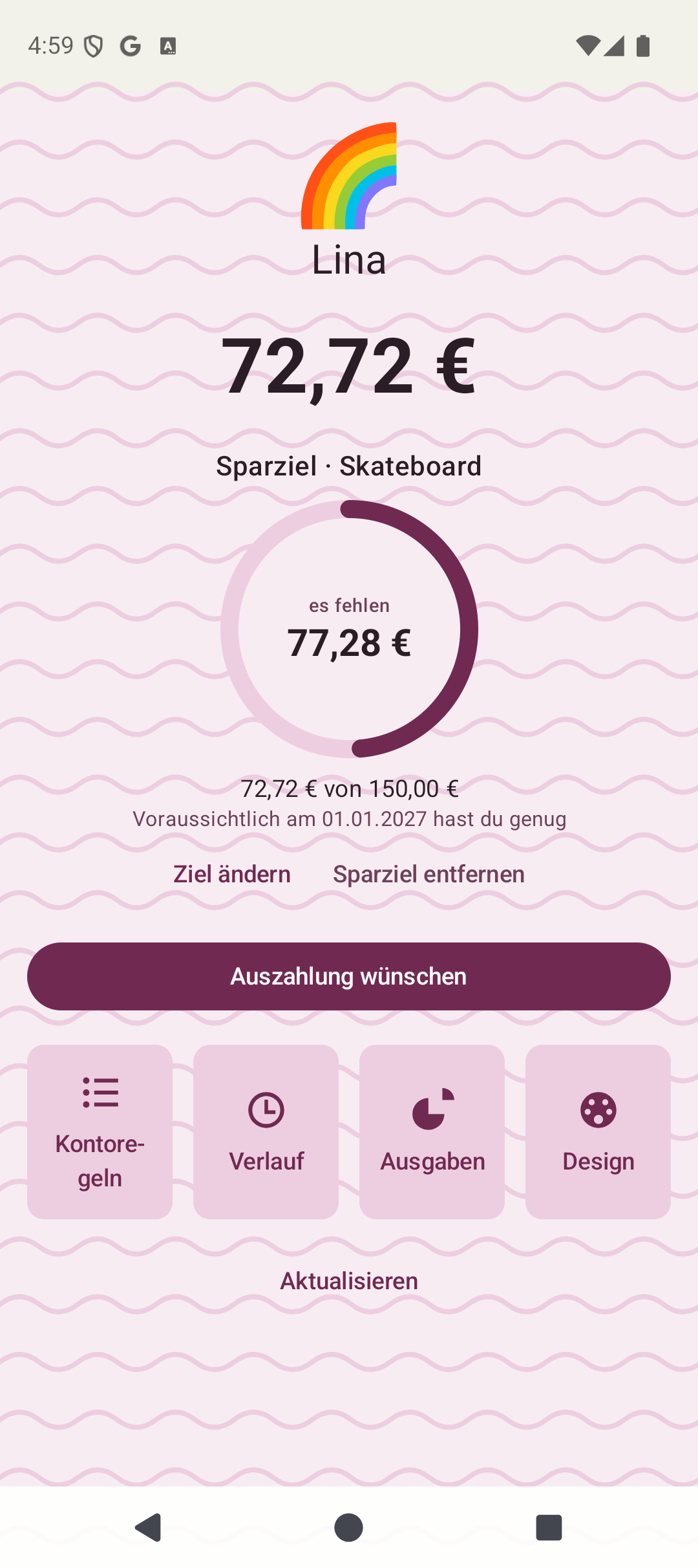 Kinderkonto mit Sparziel