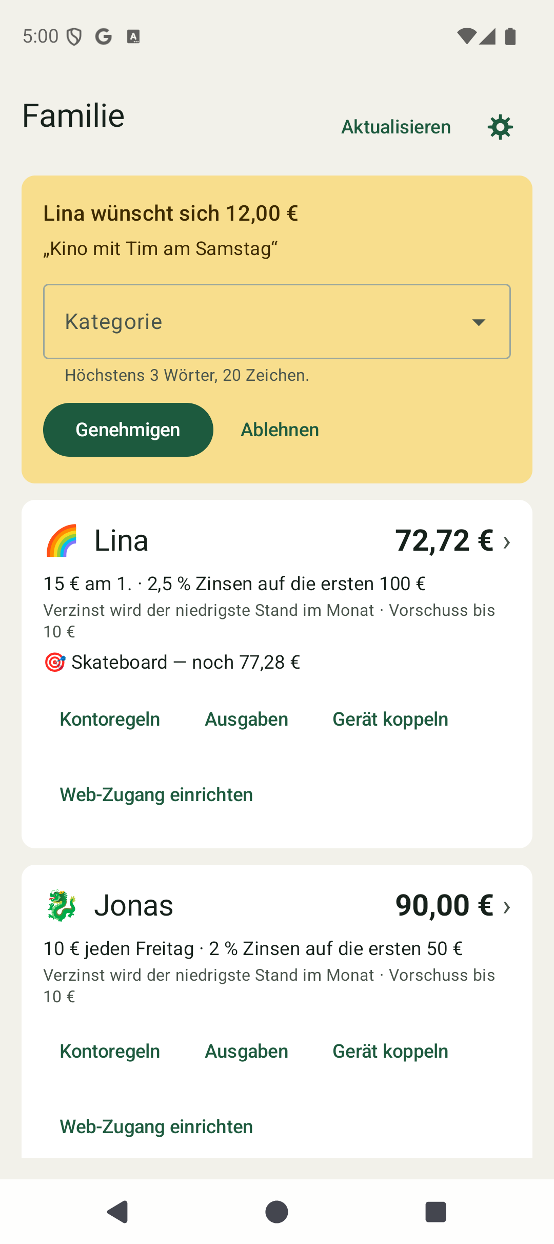 Familienübersicht mit offenem Wunsch