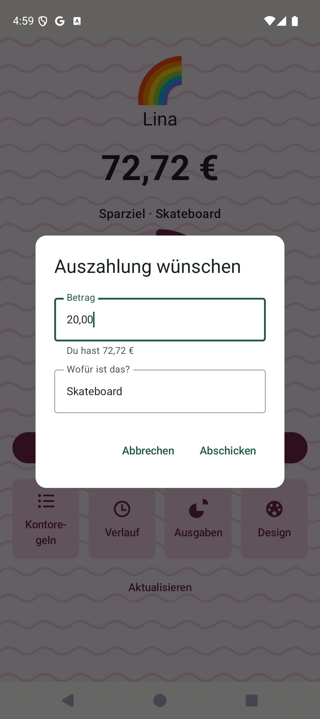 Auszahlungswunsch