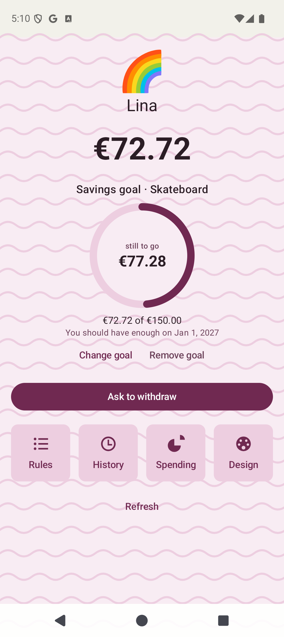 Child’s account with a savings goal