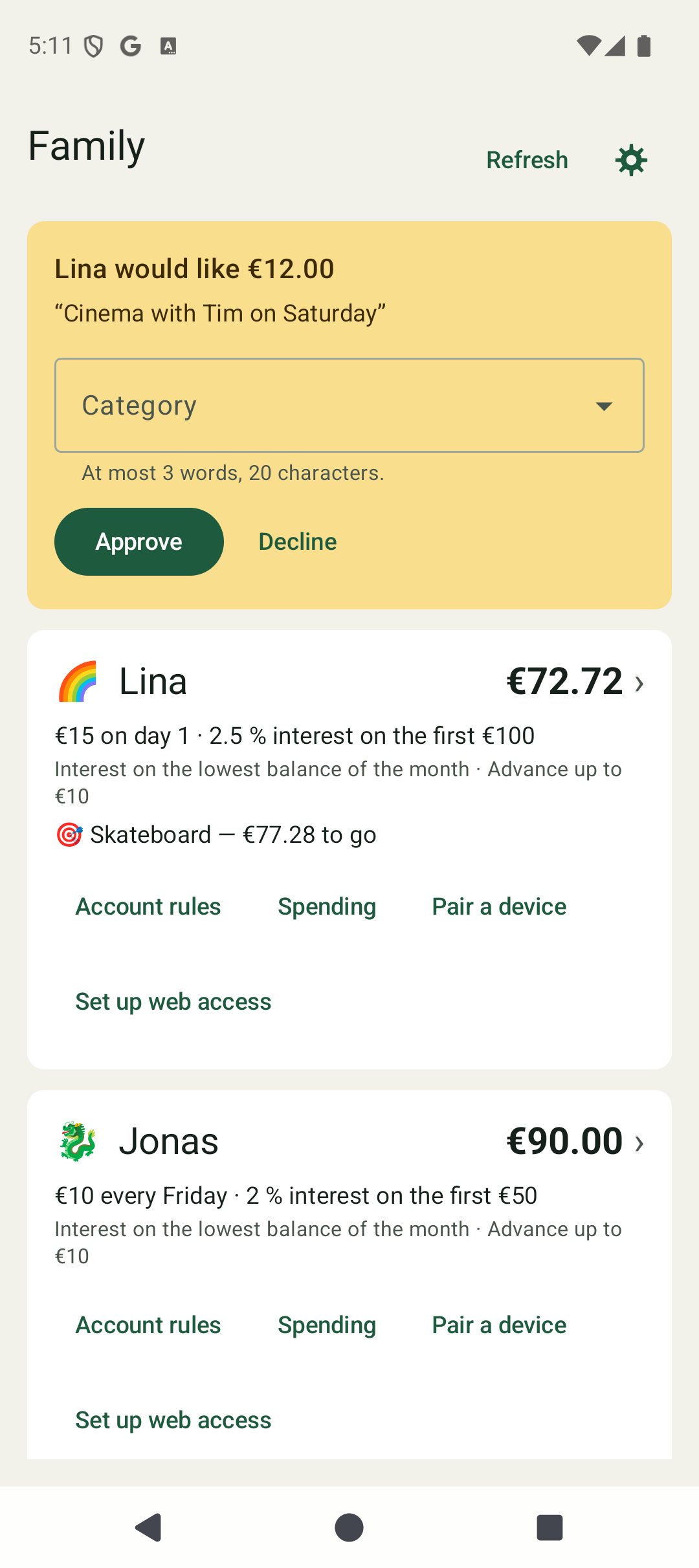 Family overview with an open request