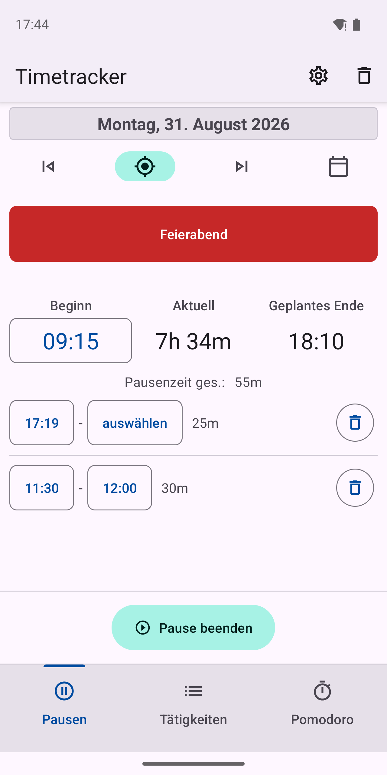 Pausen-Übersicht