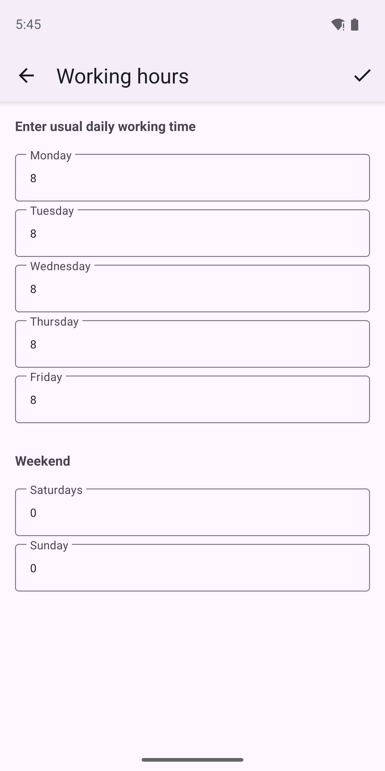 Working-hours overview